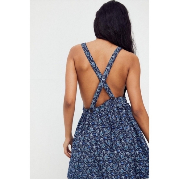 EUC FREE PEOPLE BLUE DITSY FLORAL PETUNIA MINI DRESS SIZE SMALL - Picture 2 of 12